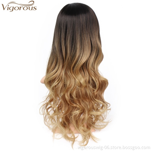 Vigorous High Quality Synthetic Long Wavy Ombre Brown Wig for Women Cosplay Heat Resistant Fiber Curly Colorful Wig